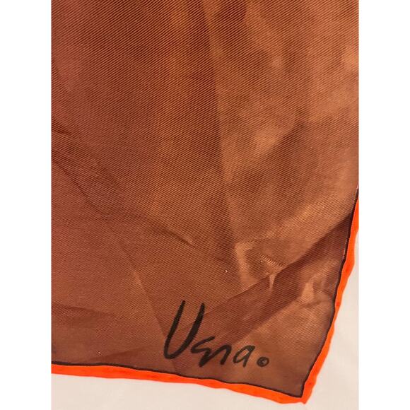 Vintage Vera Neumann Scarf - Sign - Brown, Orange, Yellow, Gray 21" Square - Picture 2 of 5